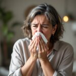 Woman sneezing